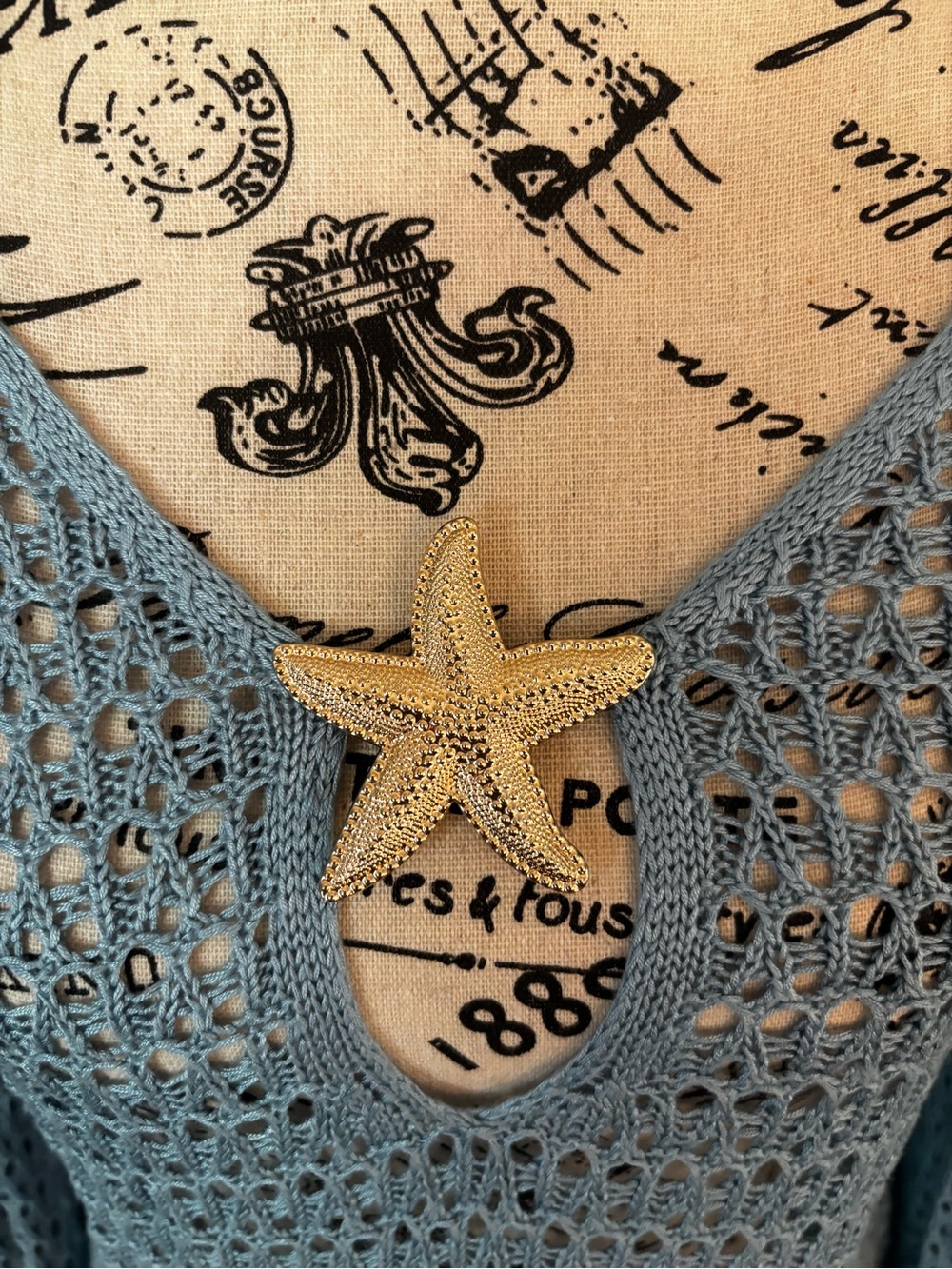 Light Blue Open-Knit V-Neck Beach/Swim Cover Up Dress - Picture 2 of 5